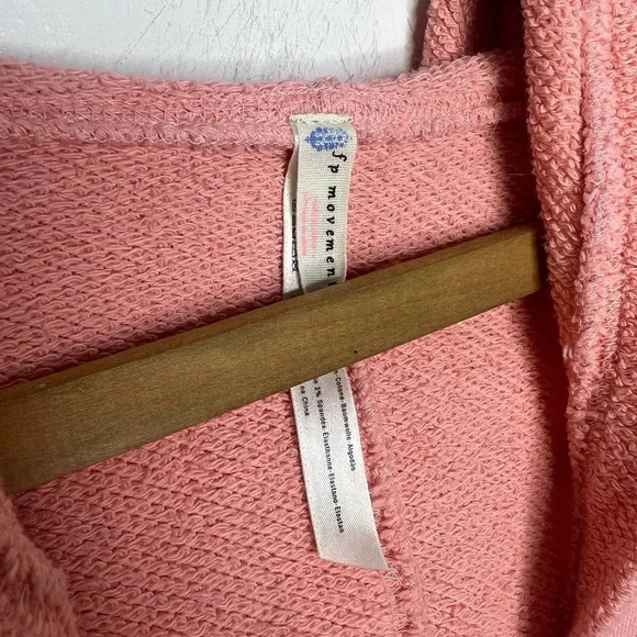 FREE PEOPLE Movement Reyes French Terrycloth Pink V Neck Valentines Day Sweater - Picture 10 of 13